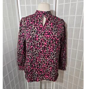 NWOT SHEIN Women's Leopard Pink Button Blouse Career Shirt Top Plus Size: 2XL